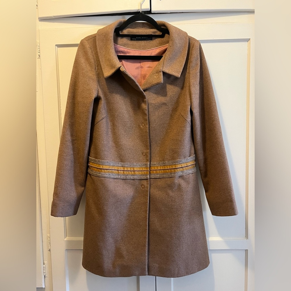 Zara Tan Wool Coat With Back Pleated Detail